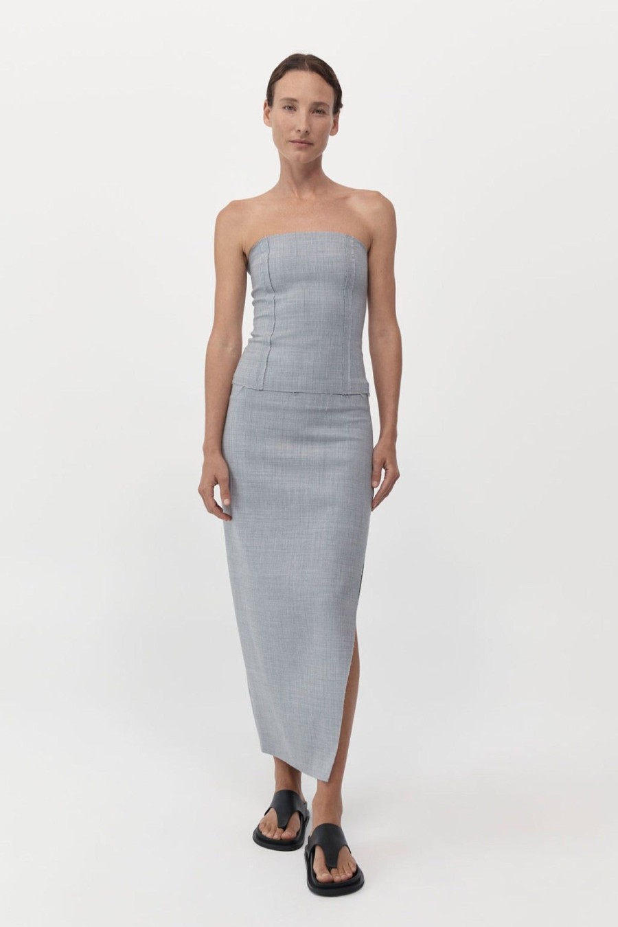 ST. AGNI Raw Hem Midi Skirt - Grey Heather | Tailoring