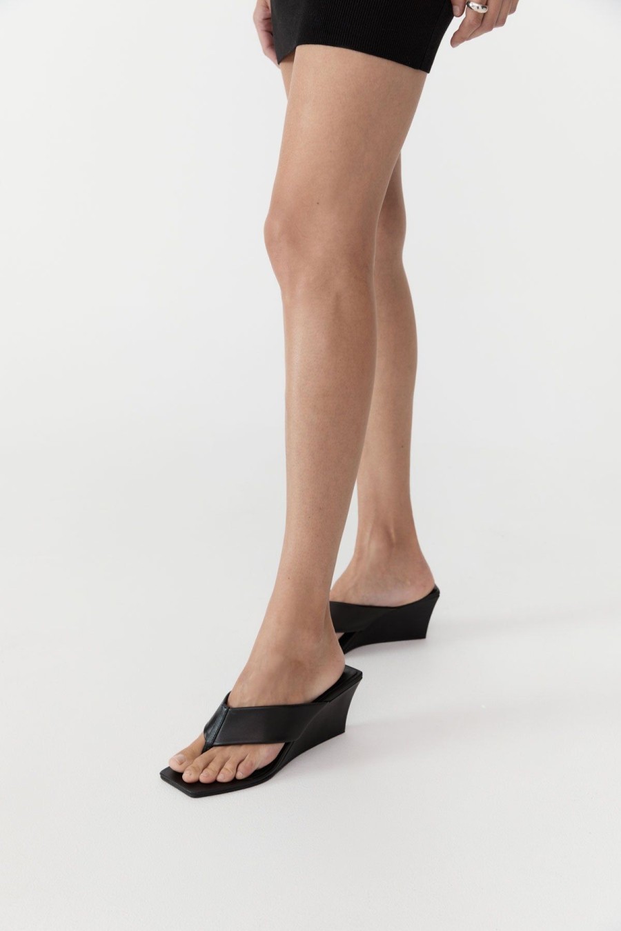 ST. AGNI Soft Thong Wedge - Black | Wedges