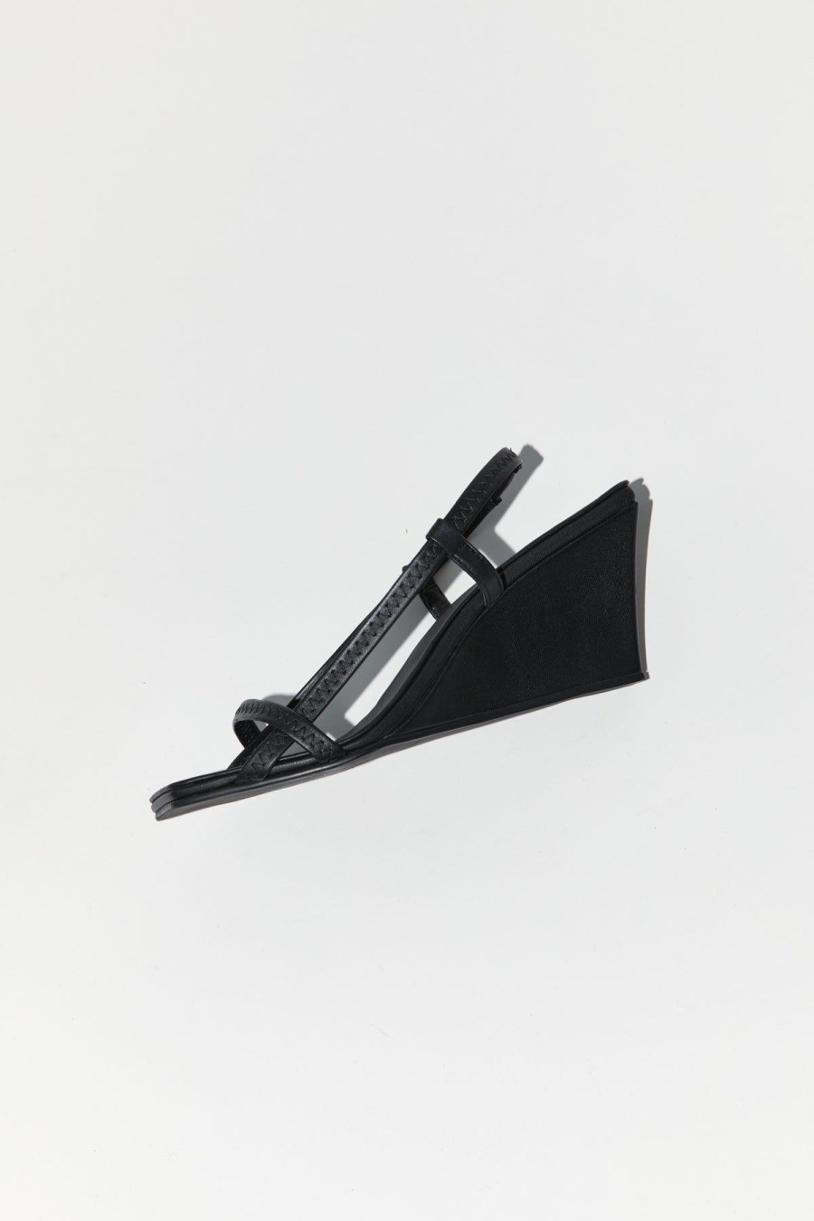 ST. AGNI Fine Strap Sling Back Wedge - Black | Heels