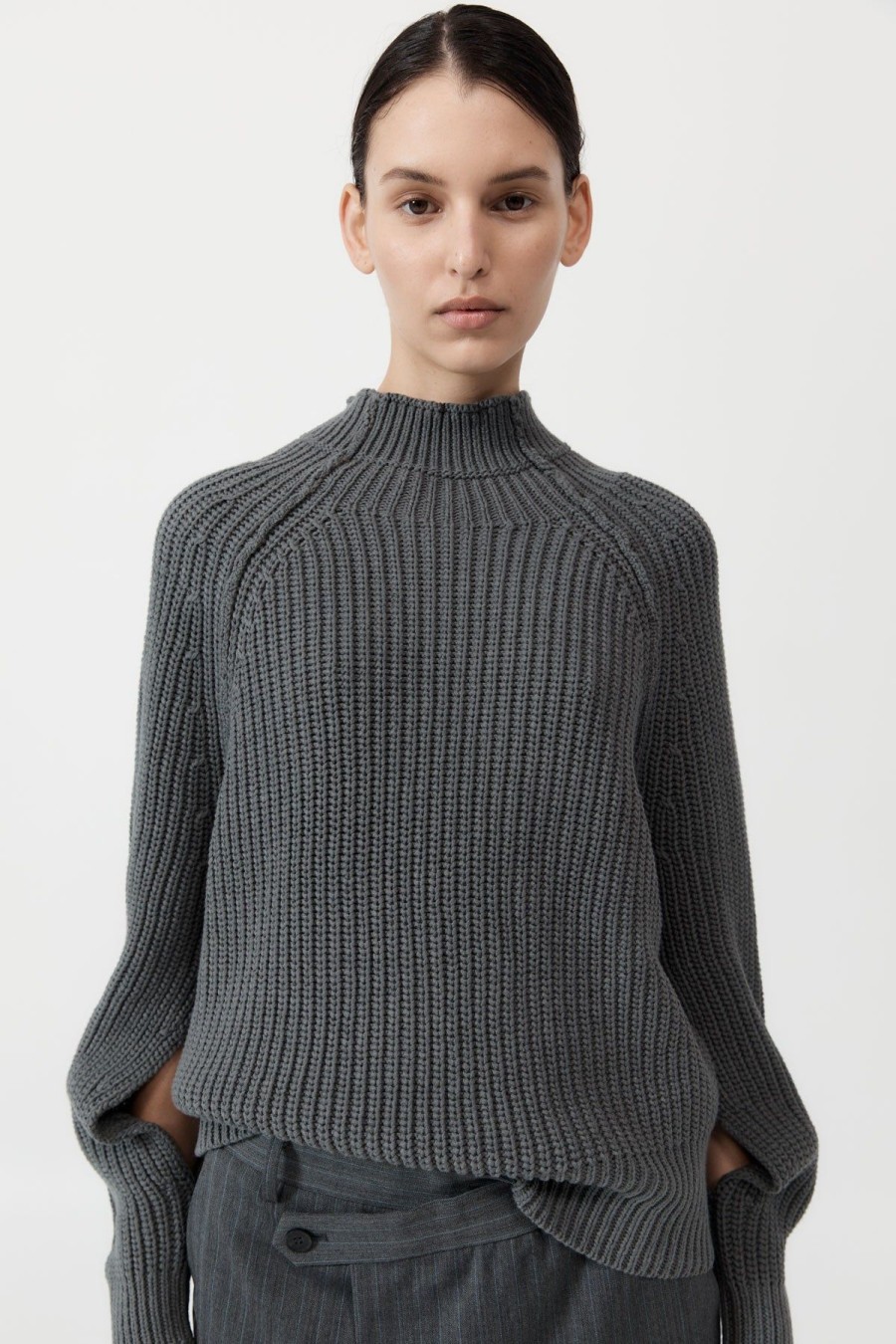 ST. AGNI Split Sleeve Jumper - Smoke | Jumpers